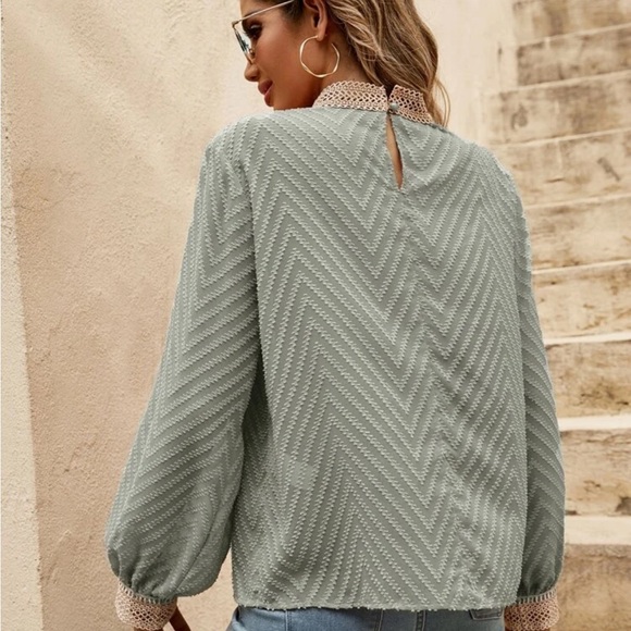 SHEIN Frenchy Guipure Lace Insert Mock Neck Blouse - Picture 3 of 4